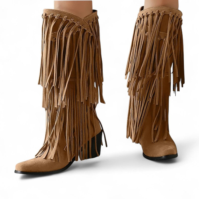 Rodeo-Ready Fringed Mid-Calf Western Boots