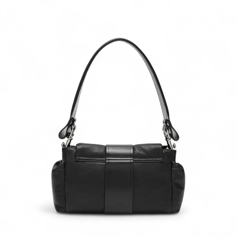 Polished Sabrina Leather Shoulder Bag with Buckle Detail