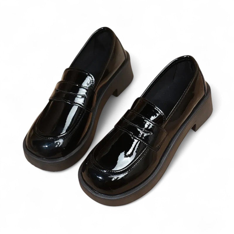 Polished Wedge Loafers with Glossy Finish
