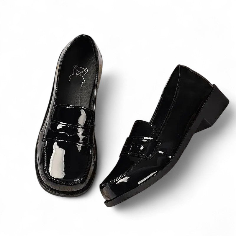 City-Ready Glossy Leather Loafers with Heel