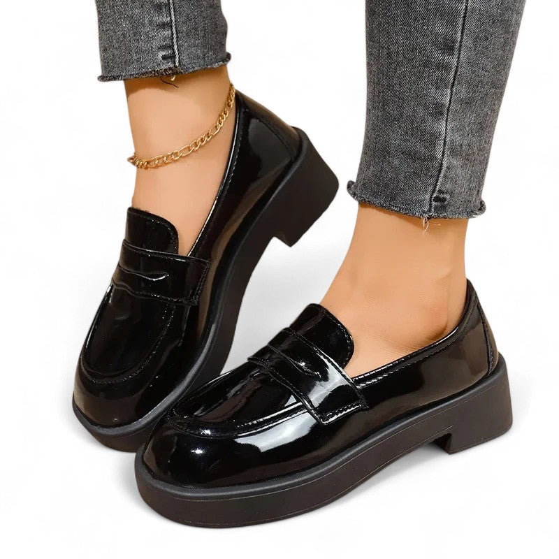 Polished Wedge Loafers with Glossy Finish