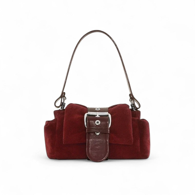 Understated Suede Shoulder Bag with Buckle Detail