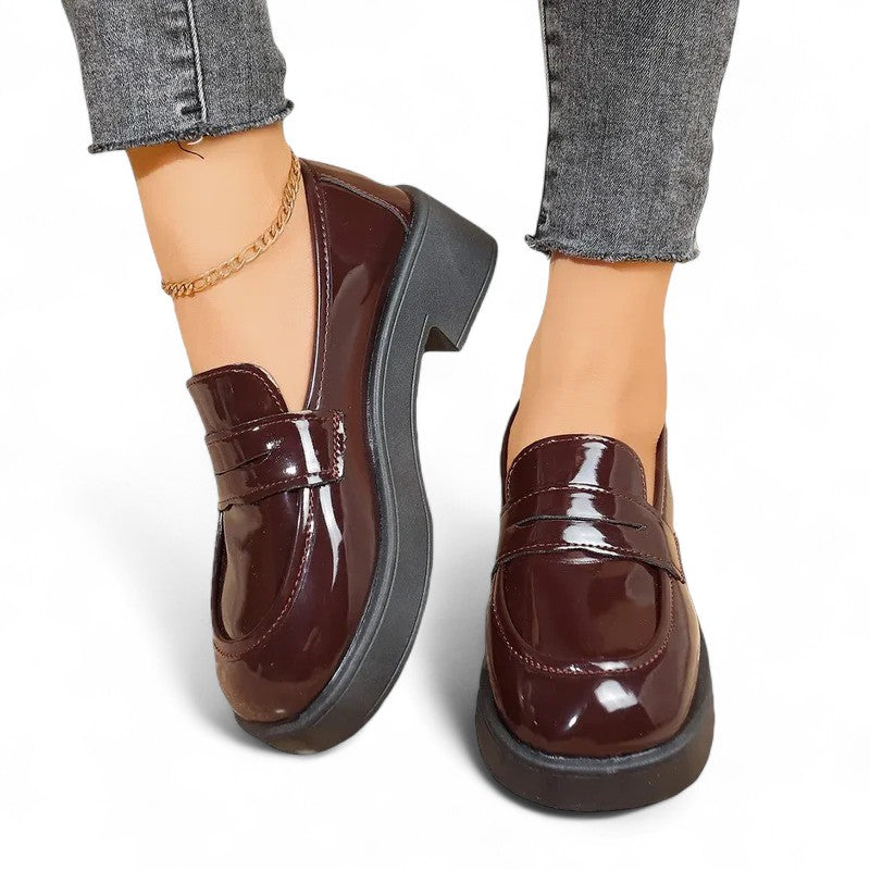 Polished Wedge Loafers with Glossy Finish