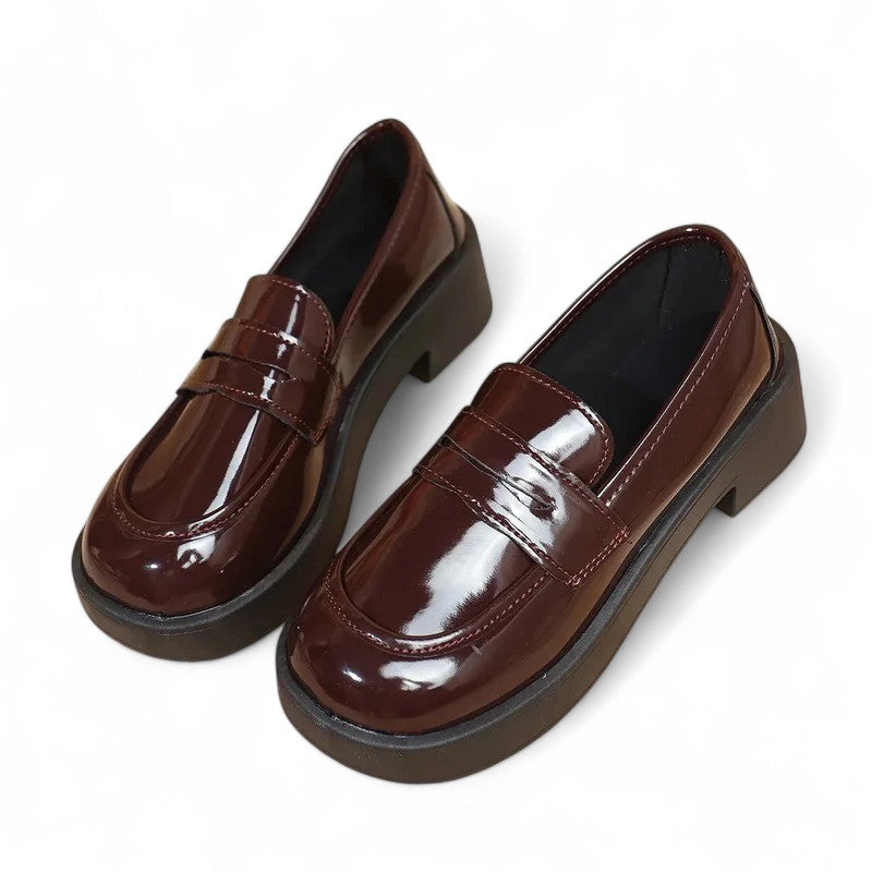 Polished Wedge Loafers with Glossy Finish