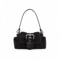 Understated Suede Shoulder Bag with Buckle Detail