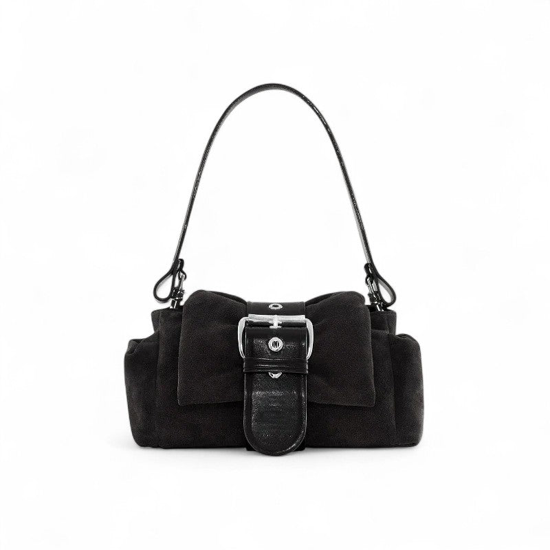 Understated Suede Shoulder Bag with Buckle Detail