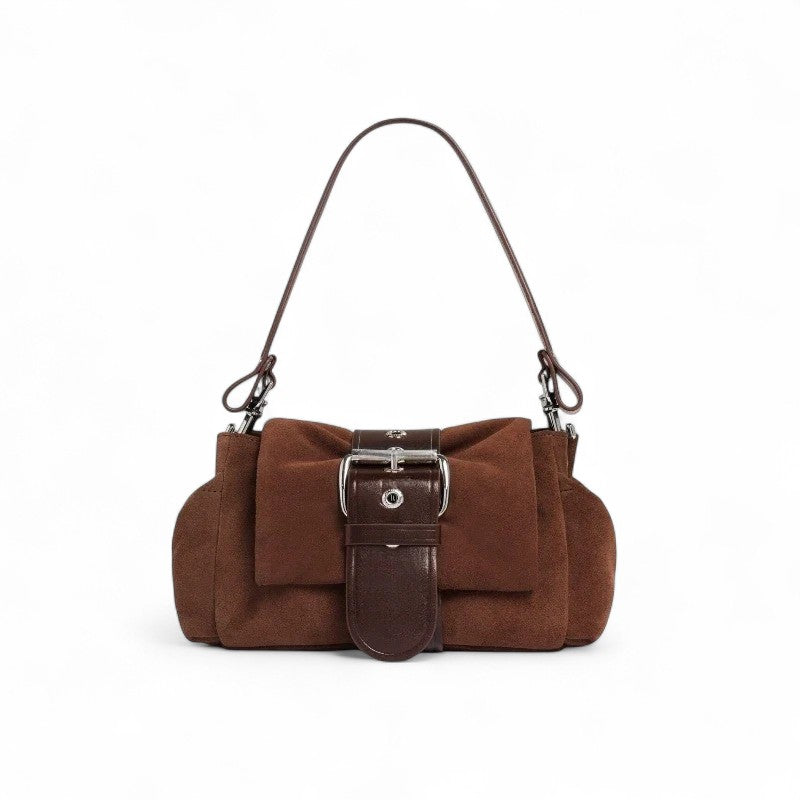 Understated Suede Shoulder Bag with Buckle Detail