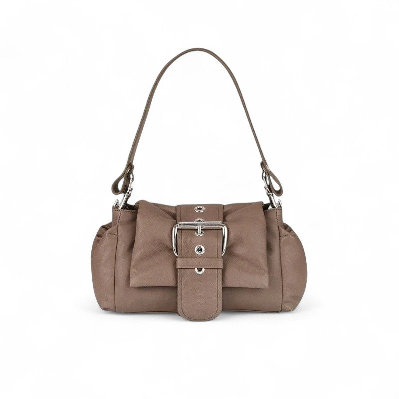 Polished Sabrina Leather Shoulder Bag with Buckle Detail