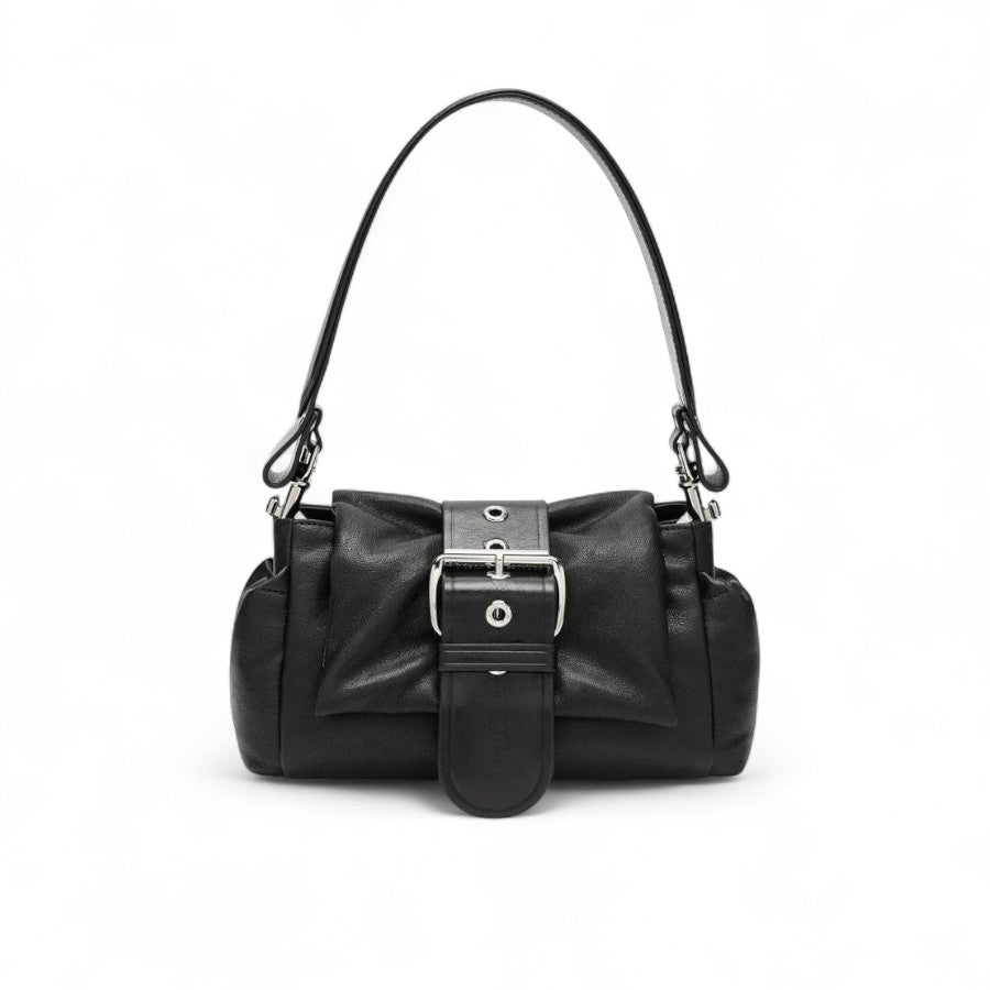 Polished Sabrina Leather Shoulder Bag with Buckle Detail