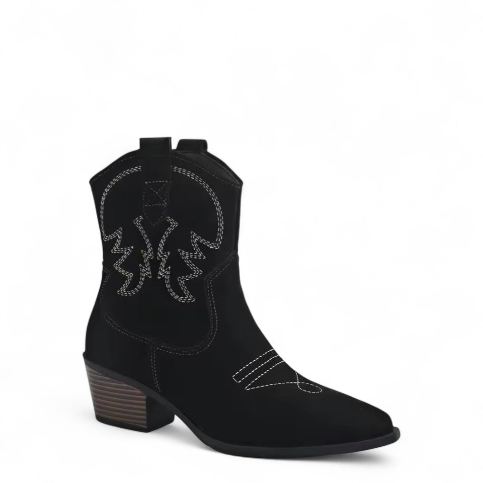 Heritage-Inspired Embroidered Suede Western Boots