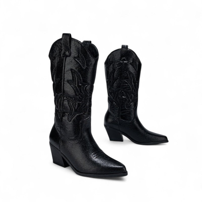 Polished Sequined Mid-Calf Western Boots