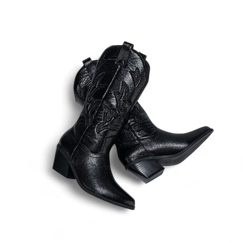 Polished Sequined Mid-Calf Western Boots
