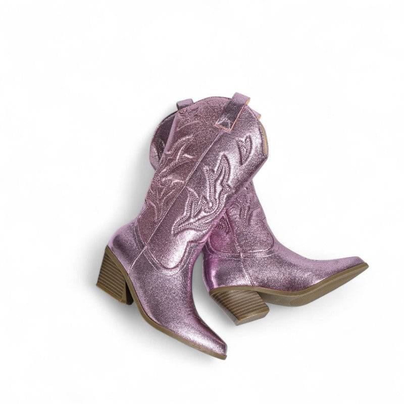 Polished Sequined Mid-Calf Western Boots