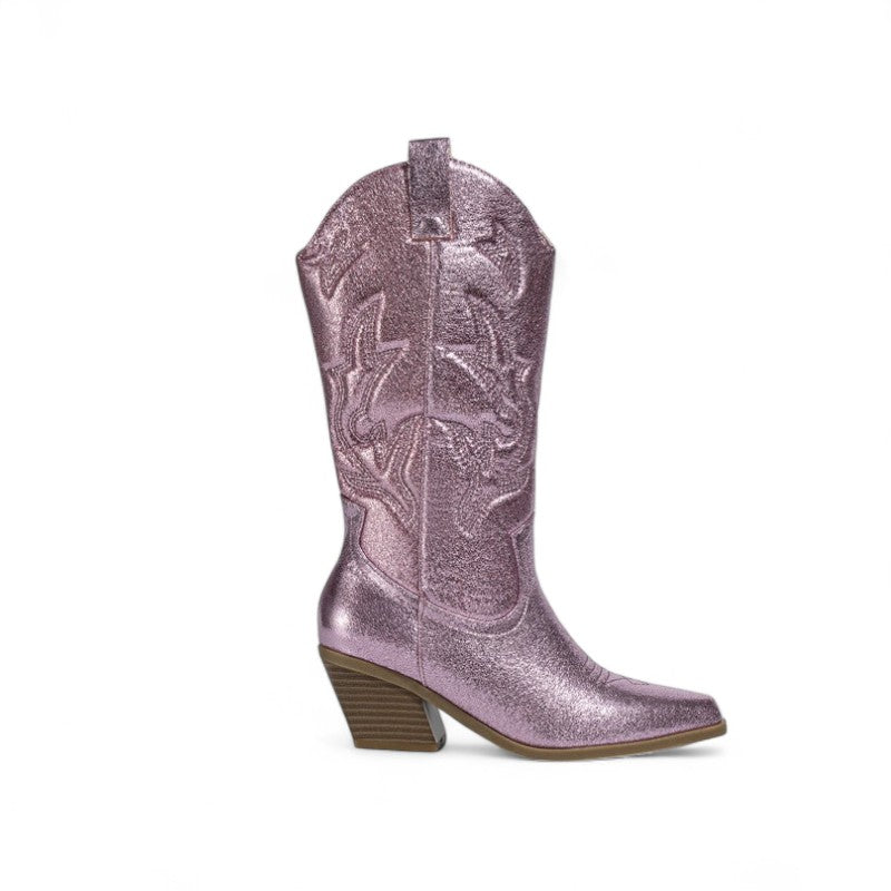 Polished Sequined Mid-Calf Western Boots