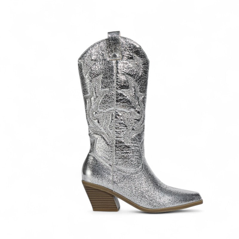 Polished Sequined Mid-Calf Western Boots