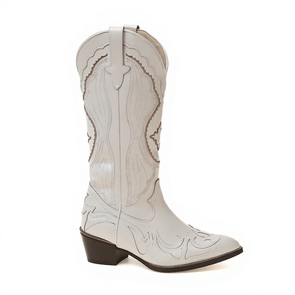 Statement Aeliana White Vintage Heeled Western Boots
