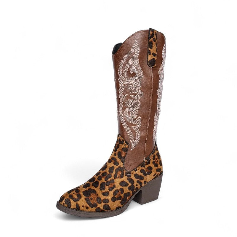 Statement Leopard-Print Embroidered Western Boots
