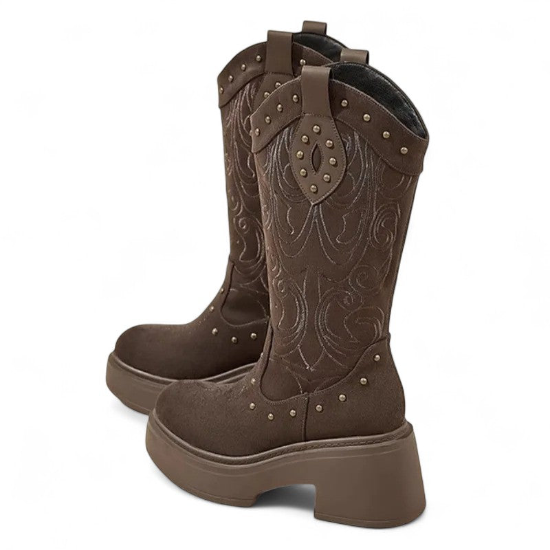 Untamed Kalinda Studded Chunky-Sole Western Boots