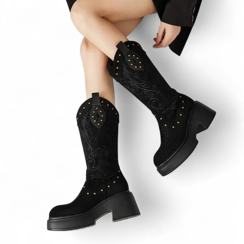 Untamed Kalinda Studded Chunky-Sole Western Boots