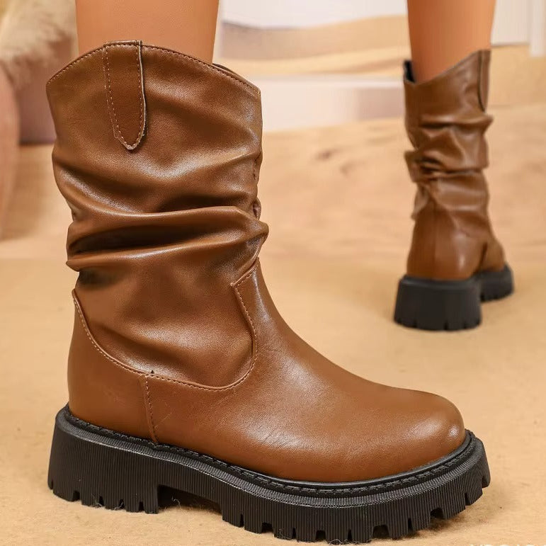 Modern Smooth Leather Booties with Chunky Sole