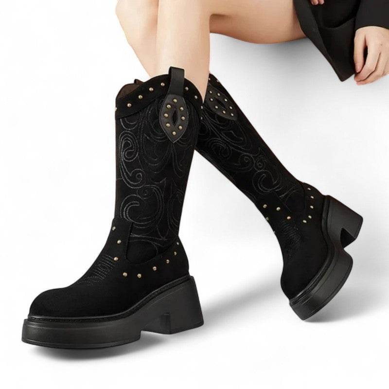 Untamed Kalinda Studded Chunky-Sole Western Boots