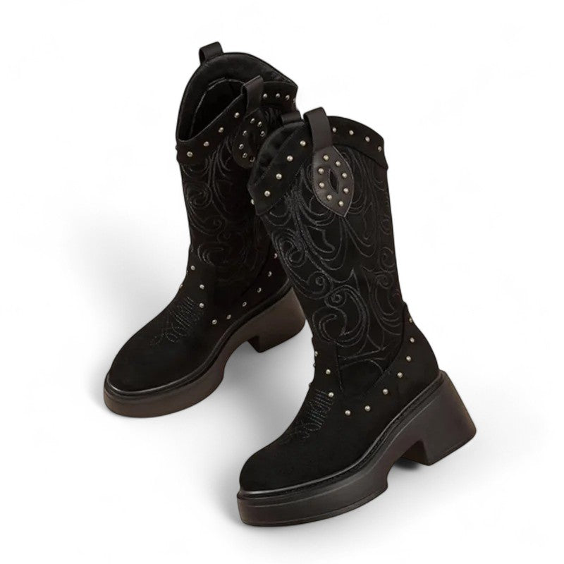 Untamed Kalinda Studded Chunky-Sole Western Boots