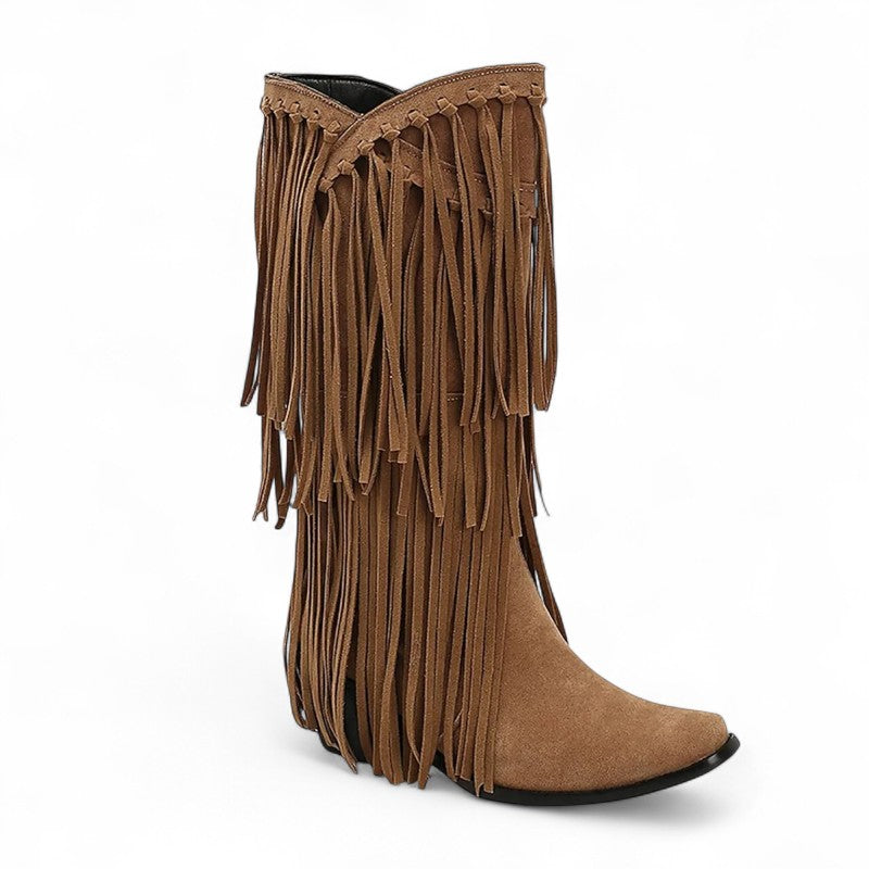 Rodeo-Ready Fringed Mid-Calf Western Boots