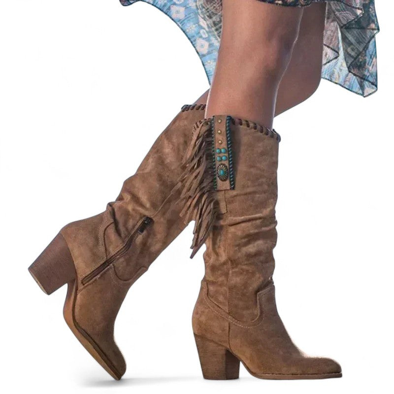 Free-Spirited Fringed Fabric Western Boots