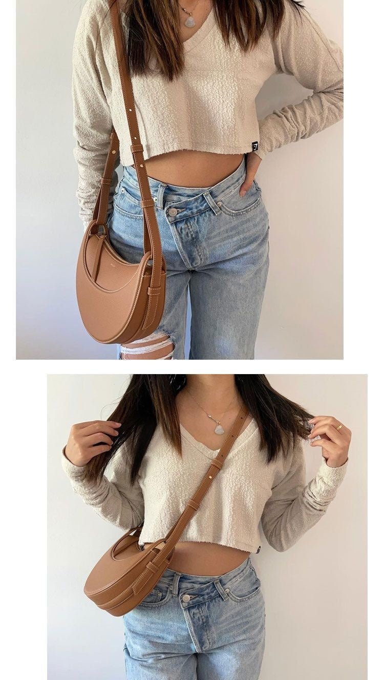Sculpted Genuine Leather Hobo Bag