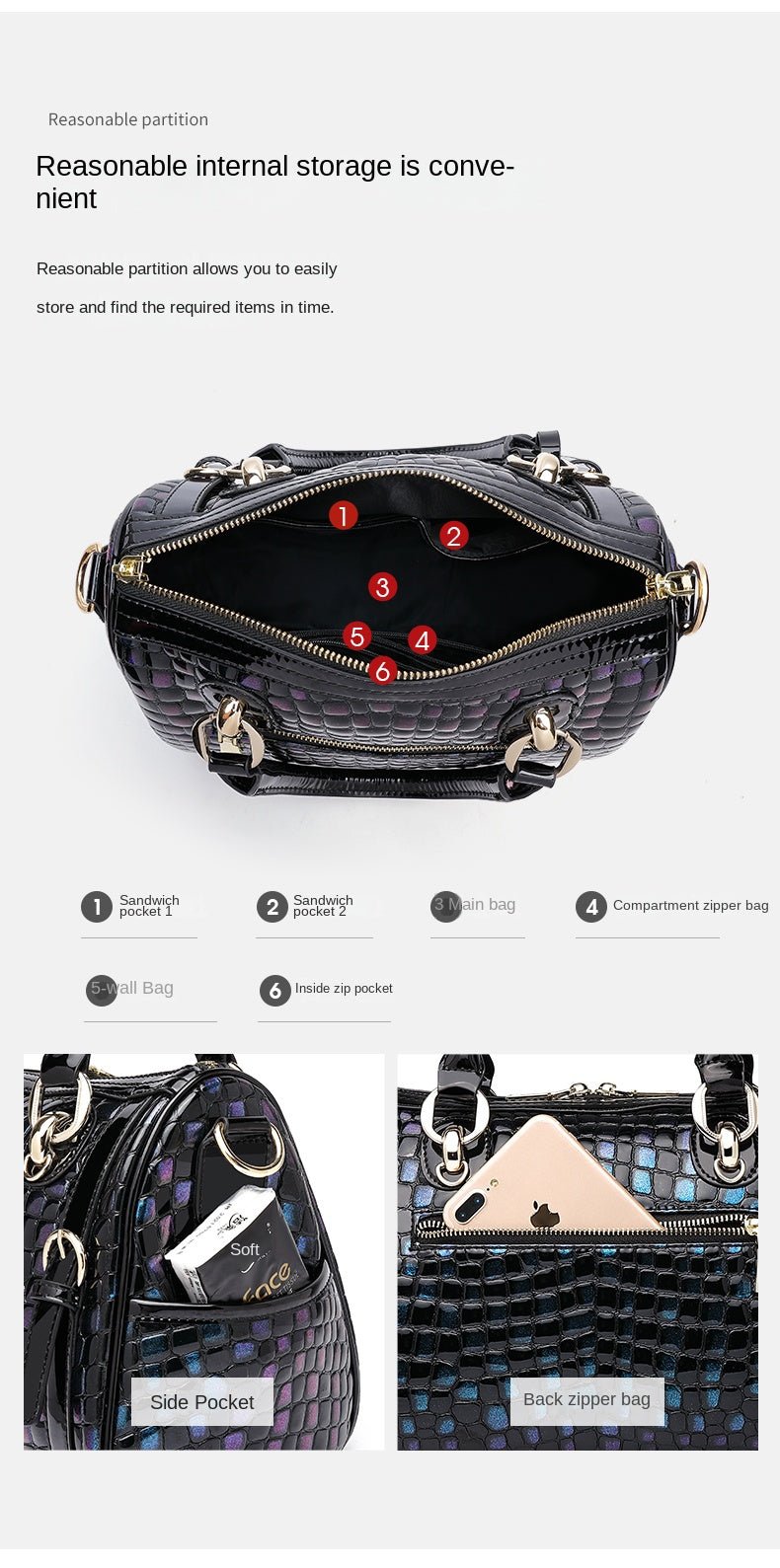 Genuine Leather Tote Bag with Weekend Detail