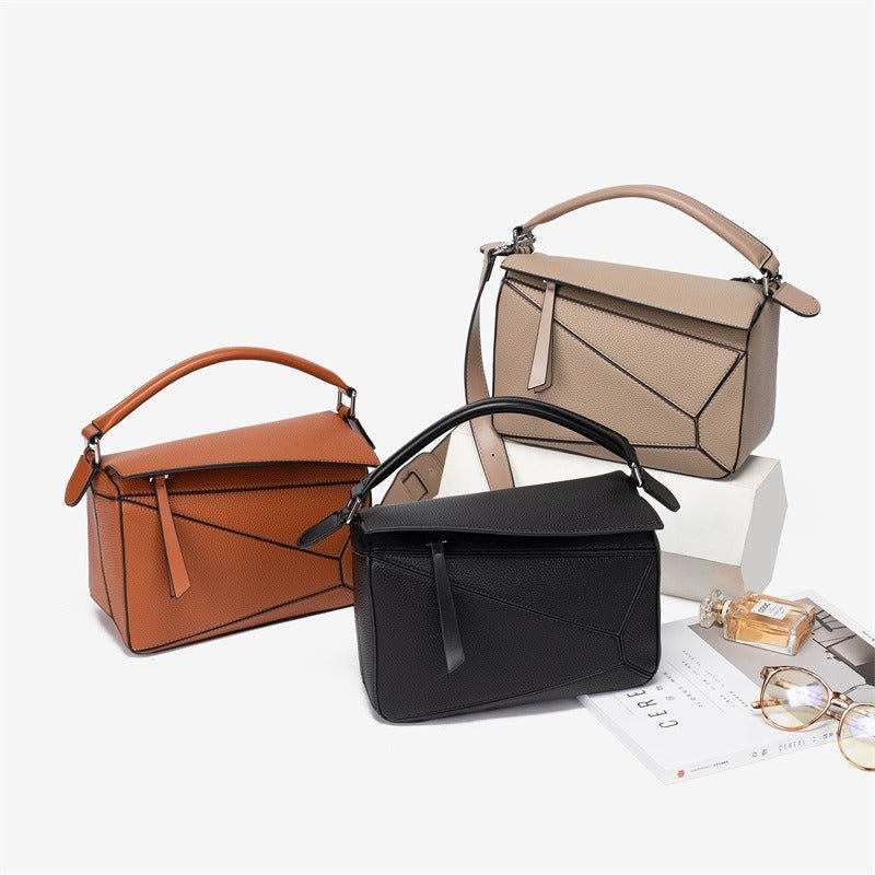 PU Leather Shoulder Bag with Geometric Detail