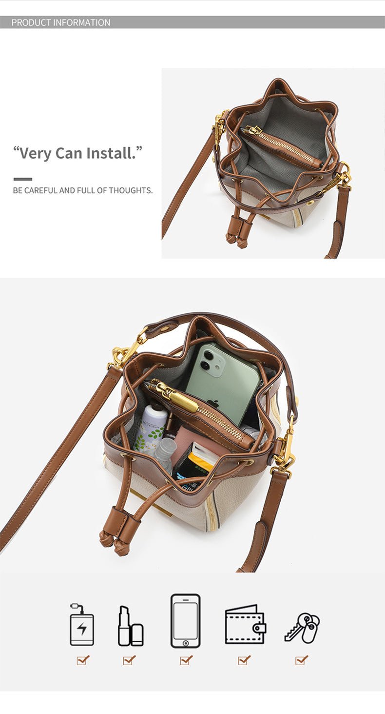 Genuine Leather Bucket Bag with Signature Detail