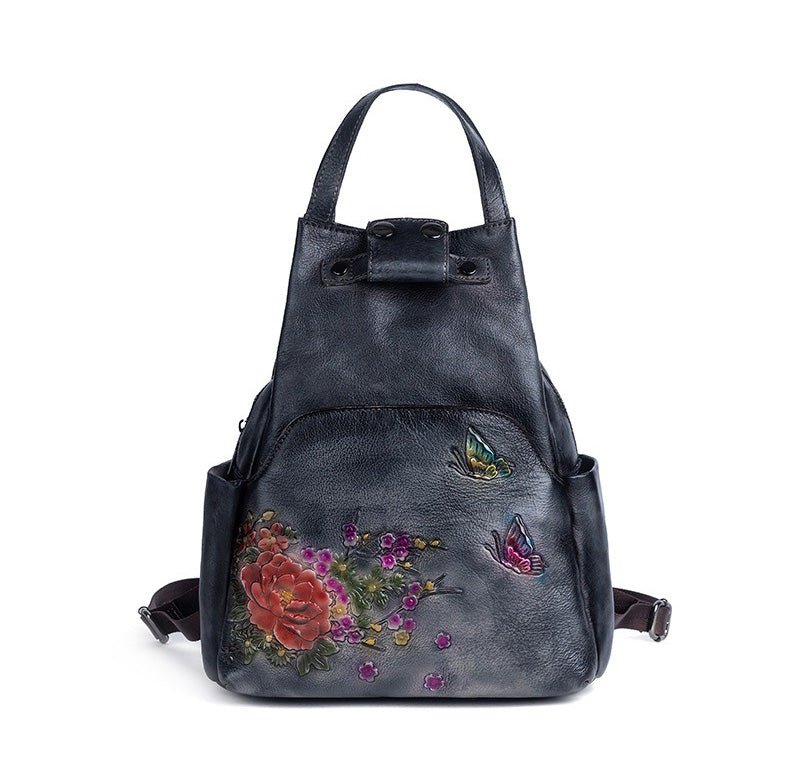 Genuine Leather Backpack with Sculpted Detail