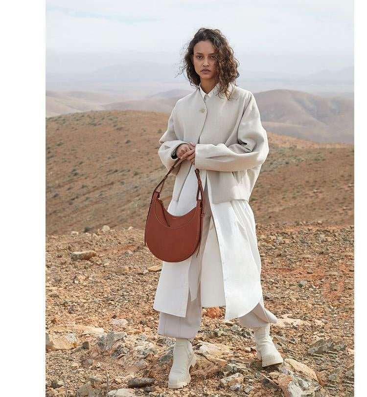 Sculpted Genuine Leather Hobo Bag