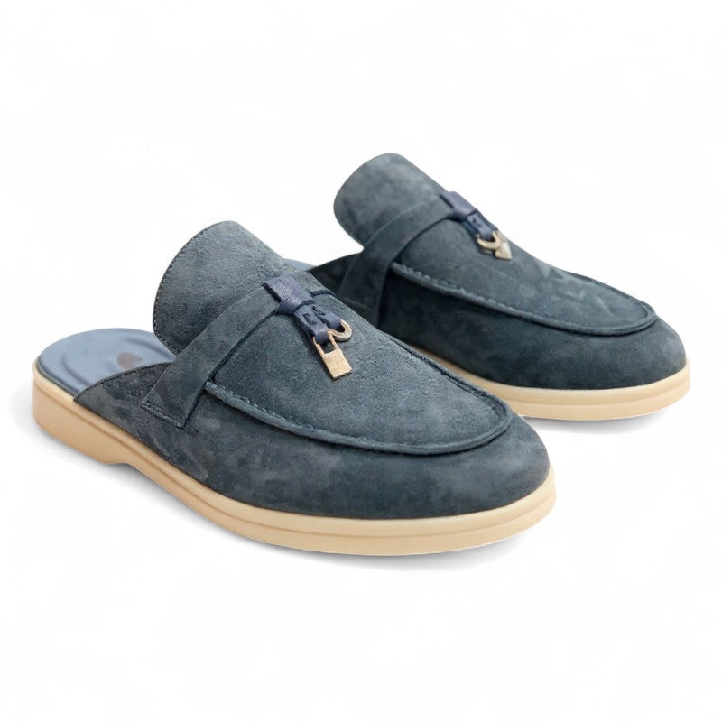 Refined Suede Mule Loafers with Metallic Detail