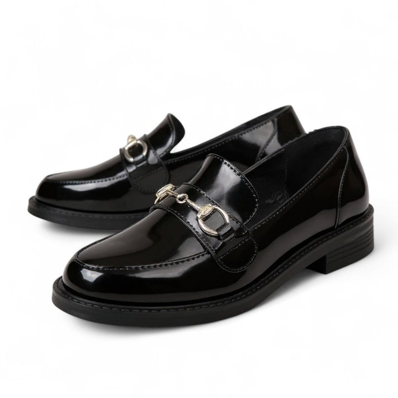 Refined Lysandra Patent Loafers with Metallic Detail