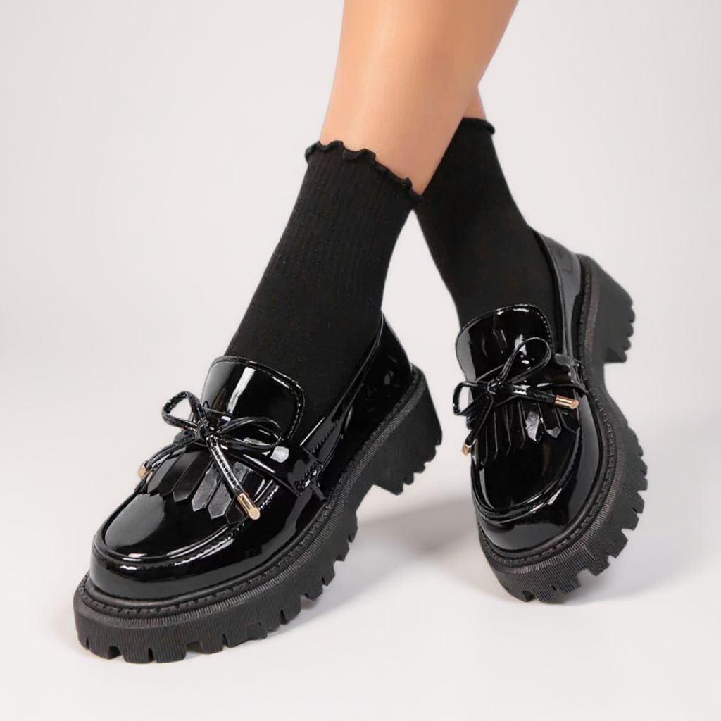Sleek Black Patent Loafers with Knot Detail