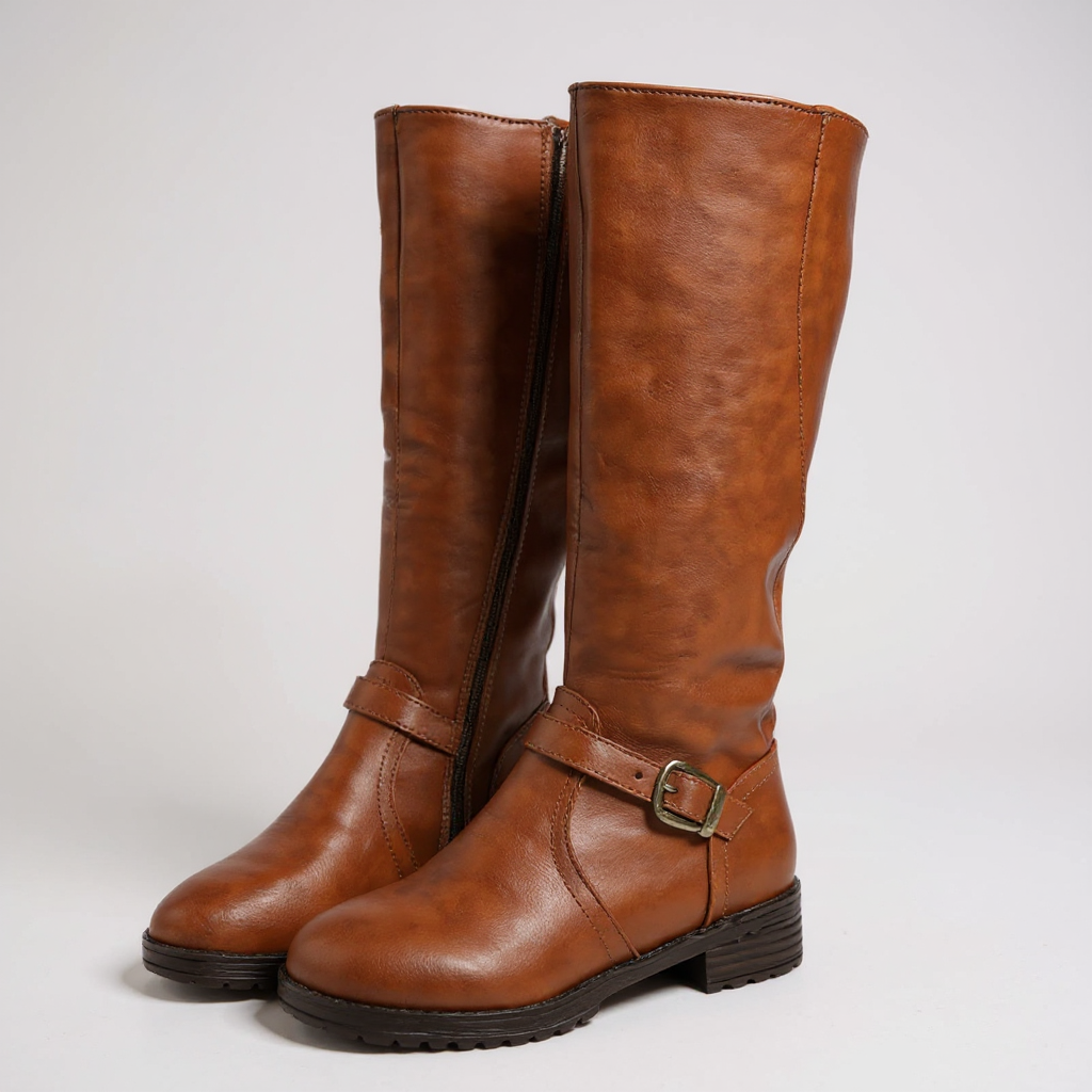 Statement Corvina Riding Boots with Metal Buckle