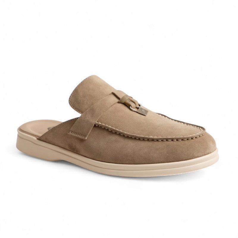 Refined Suede Mule Loafers with Metallic Detail