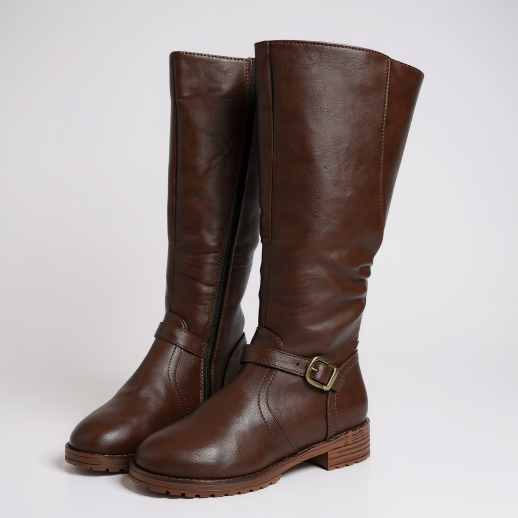 Statement Corvina Riding Boots with Metal Buckle