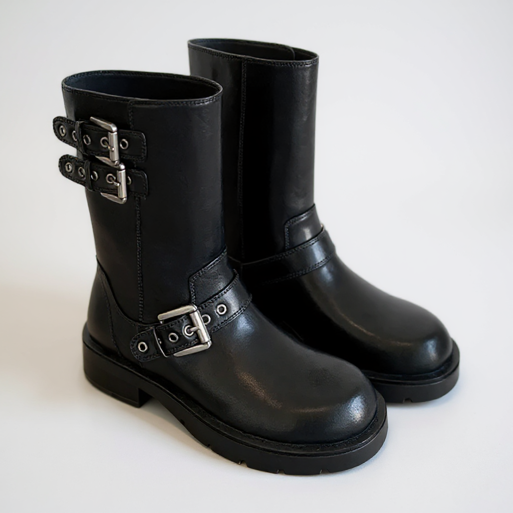 Bold Rosalinde Brown Riding Boots with Metal Buckles