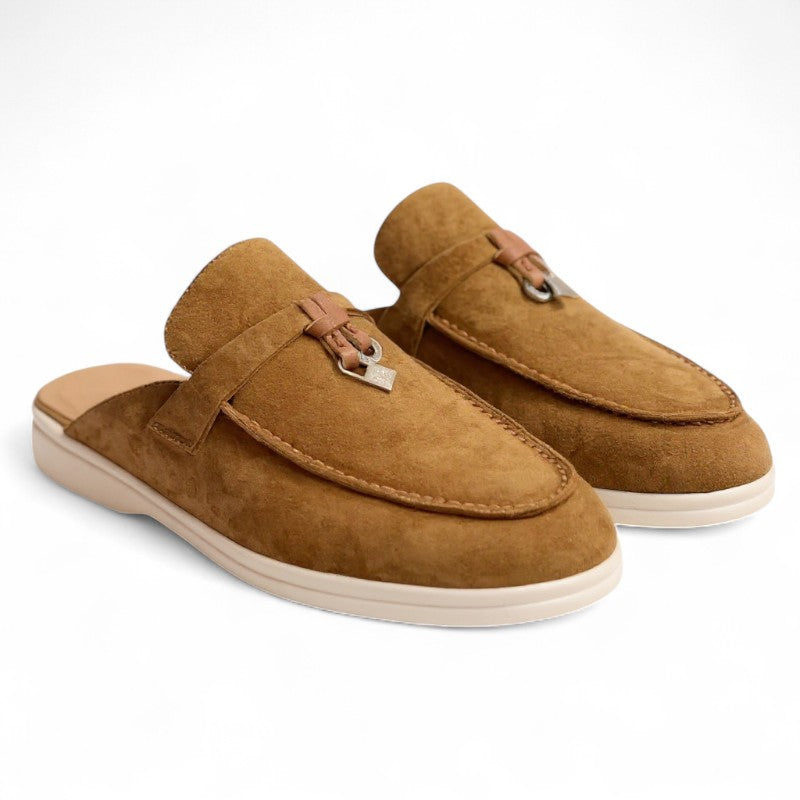 Refined Suede Mule Loafers with Metallic Detail