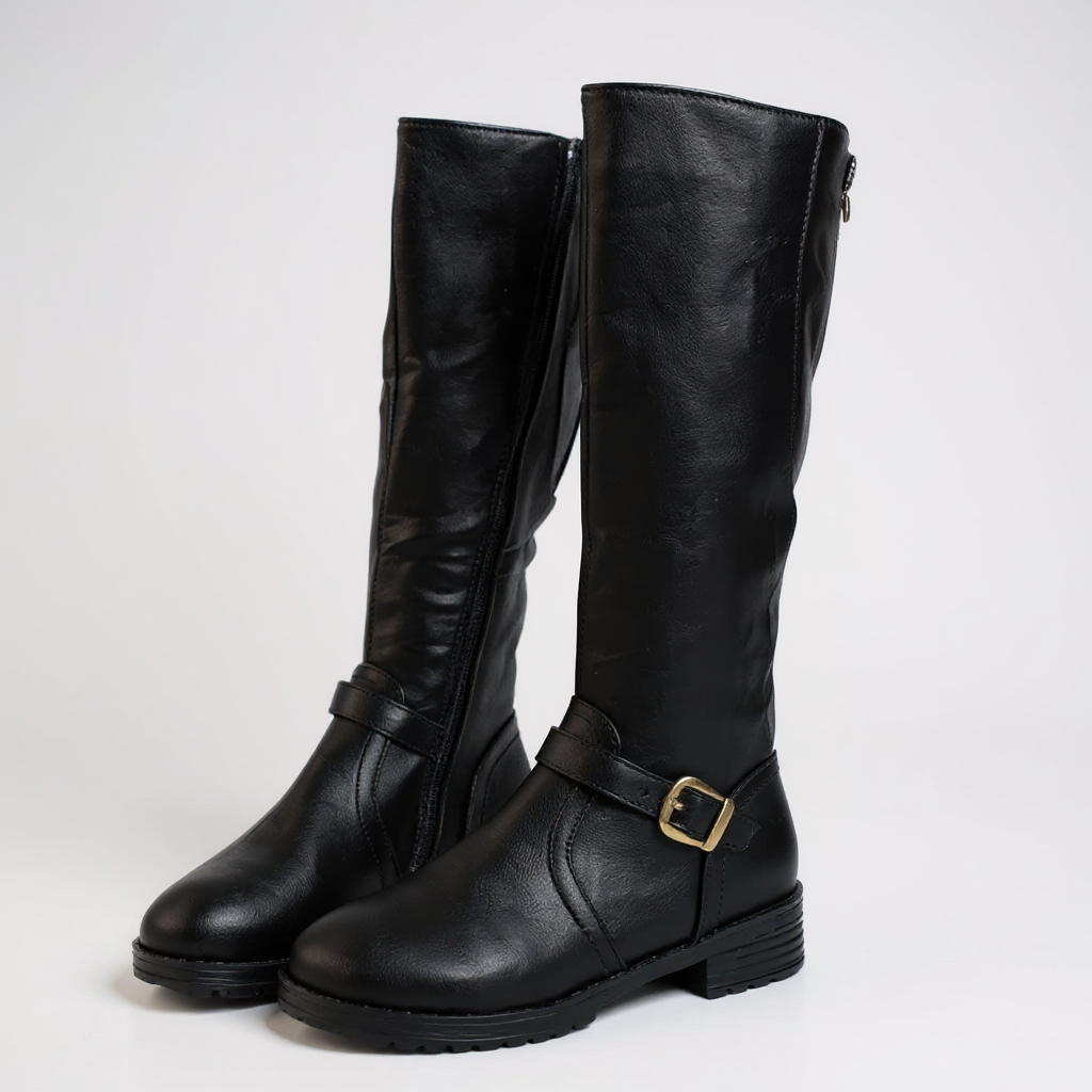 Statement Corvina Riding Boots with Metal Buckle