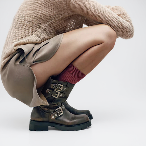 Bold Rosalinde Brown Riding Boots with Metal Buckles