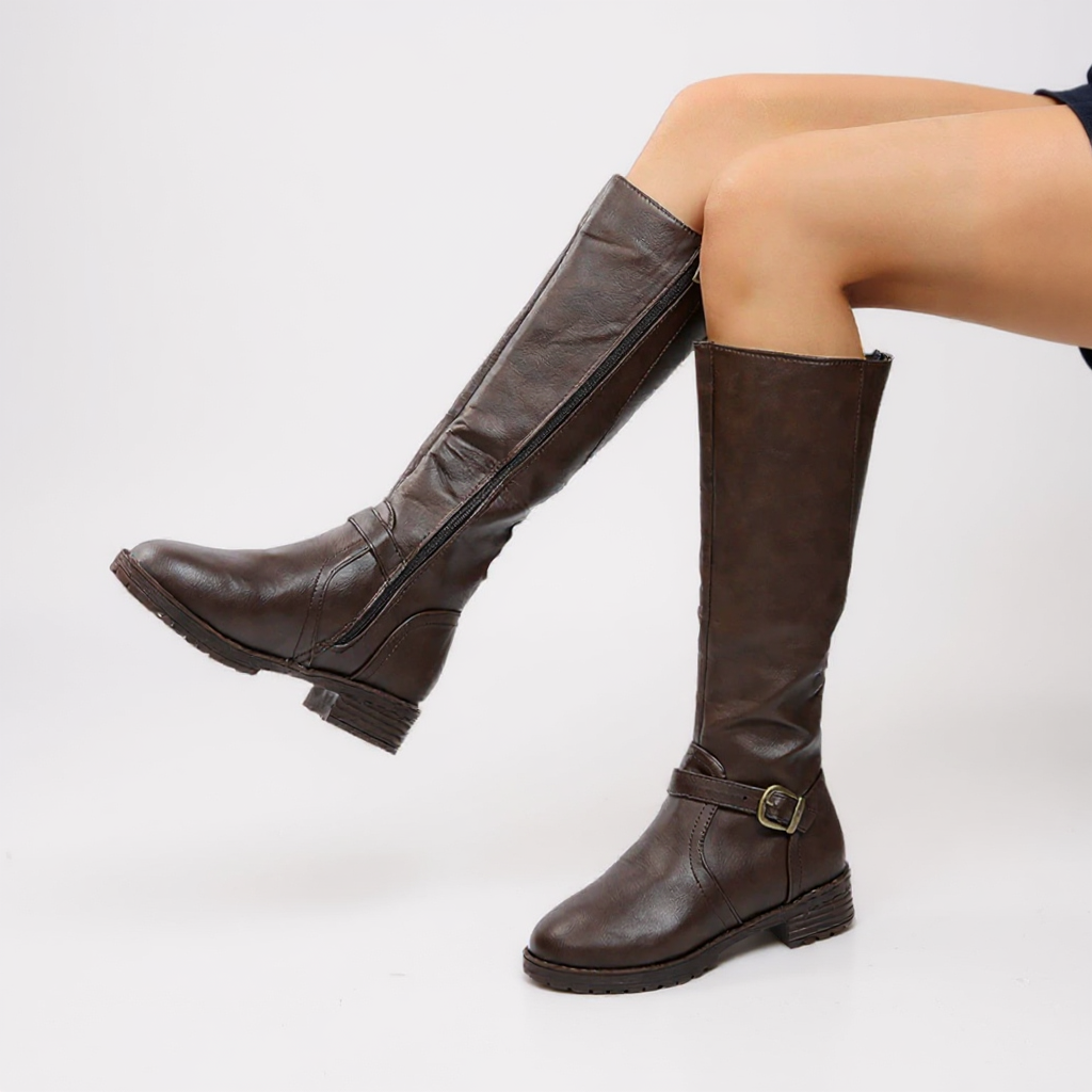 Statement Corvina Riding Boots with Metal Buckle