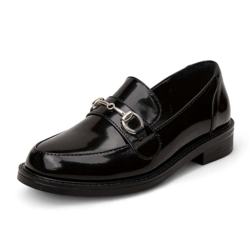 Refined Lysandra Patent Loafers with Metallic Detail