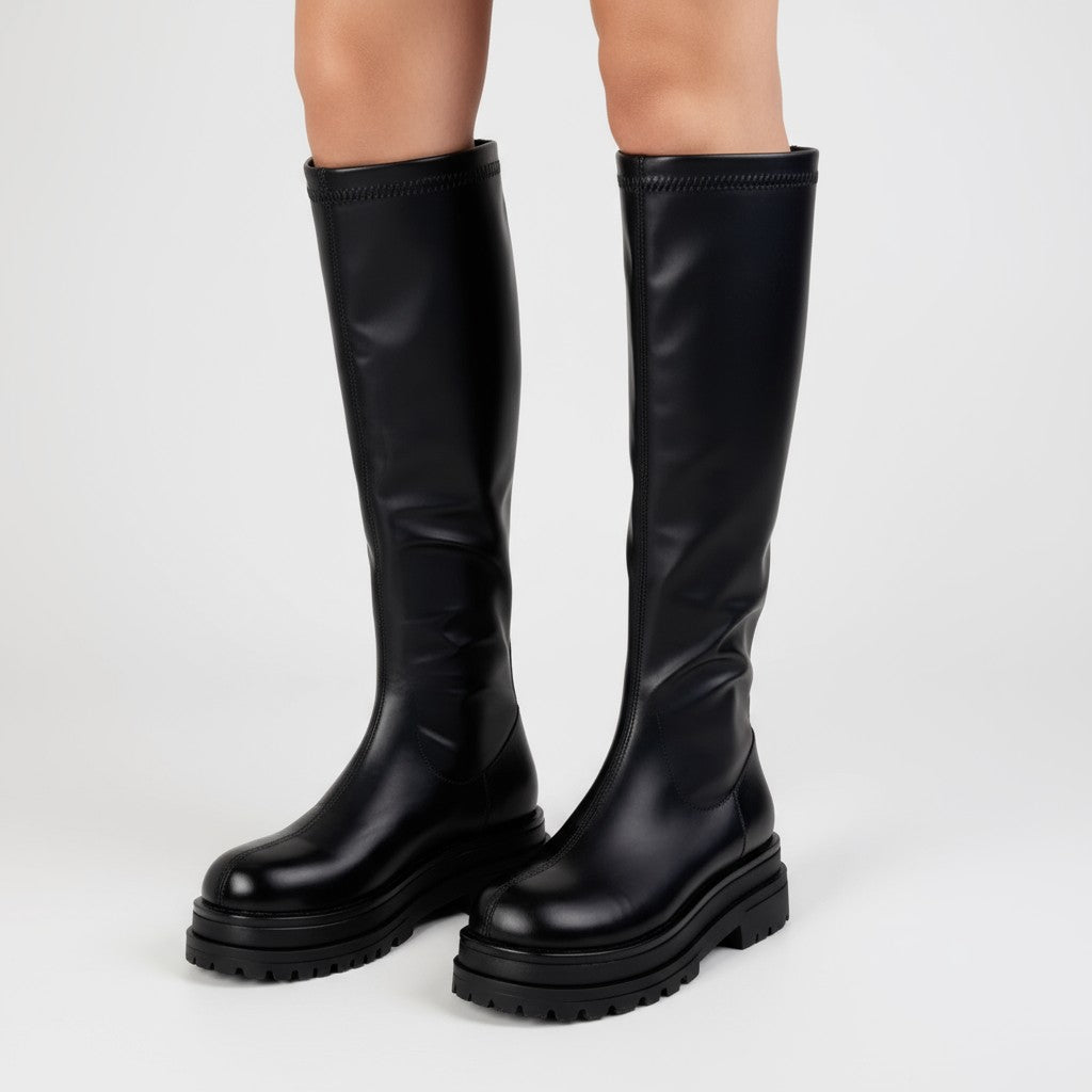 City-Ready Platform Riding Boots with Back Zip