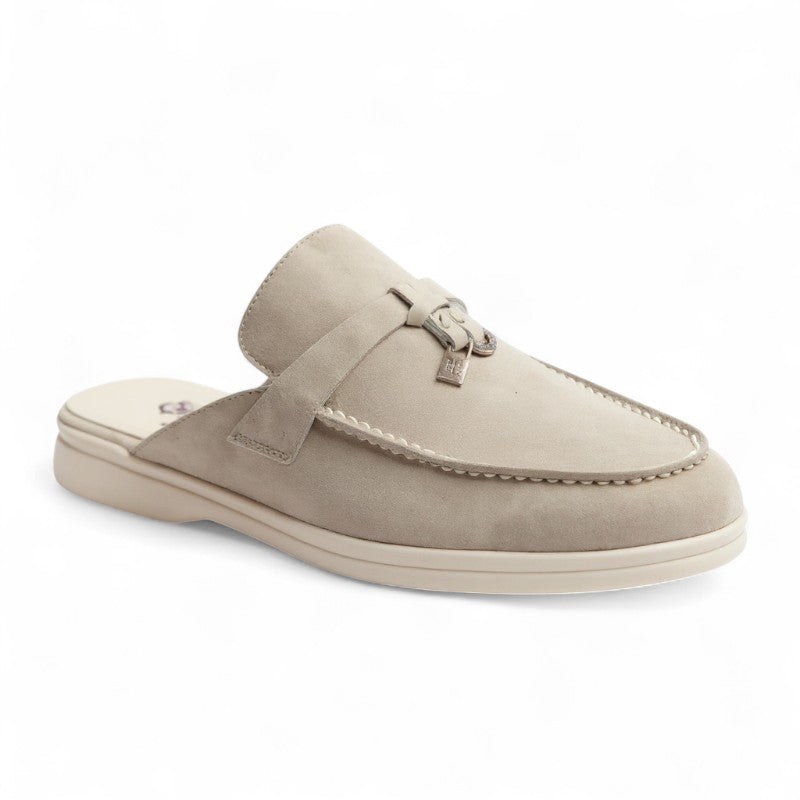 Refined Suede Mule Loafers with Metallic Detail
