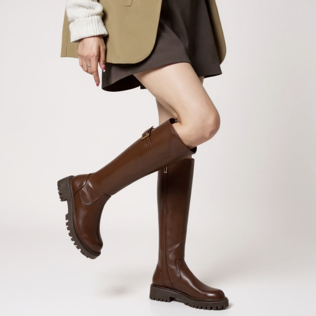 Refined Black Riding Boots with Strap Detail