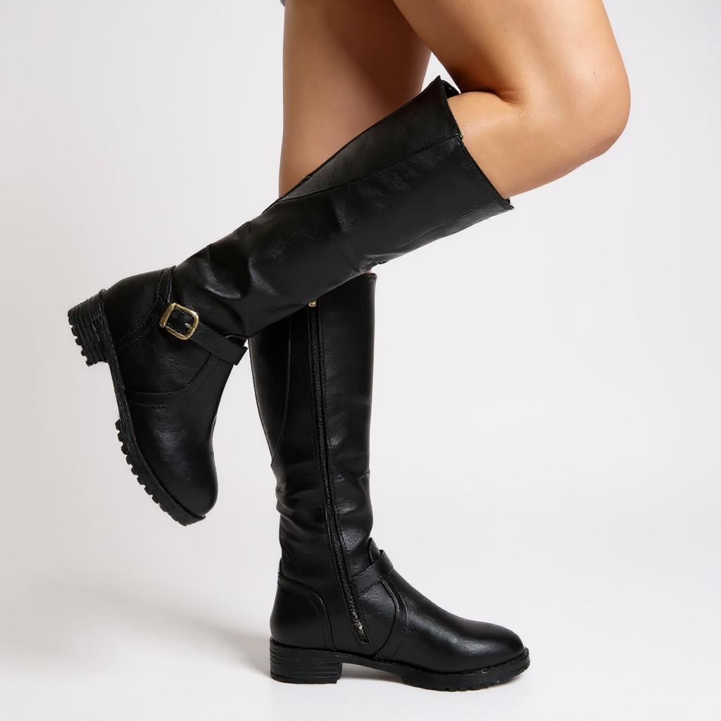 Statement Corvina Riding Boots with Metal Buckle